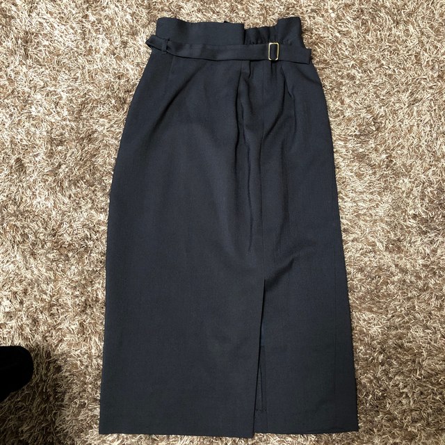 Spick & Span(スピックアンドスパン)の膝下丈ネイビー麻風スカート レディースのスカート(ひざ丈スカート)の商品写真