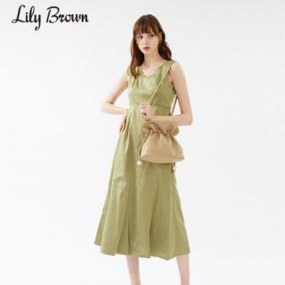 リリーブラウン(Lily Brown)のLilyBrownkhakiシンプル切り替えドレスロングワンピースサテンカーキ緑(ロングワンピース/マキシワンピース)