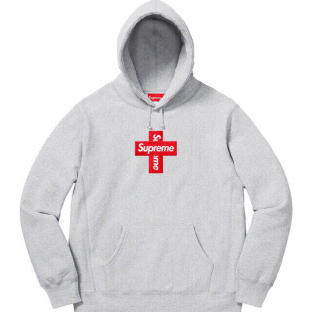 supreme cross box logo パーカー Mサイズ ヘザーグレー メンズ