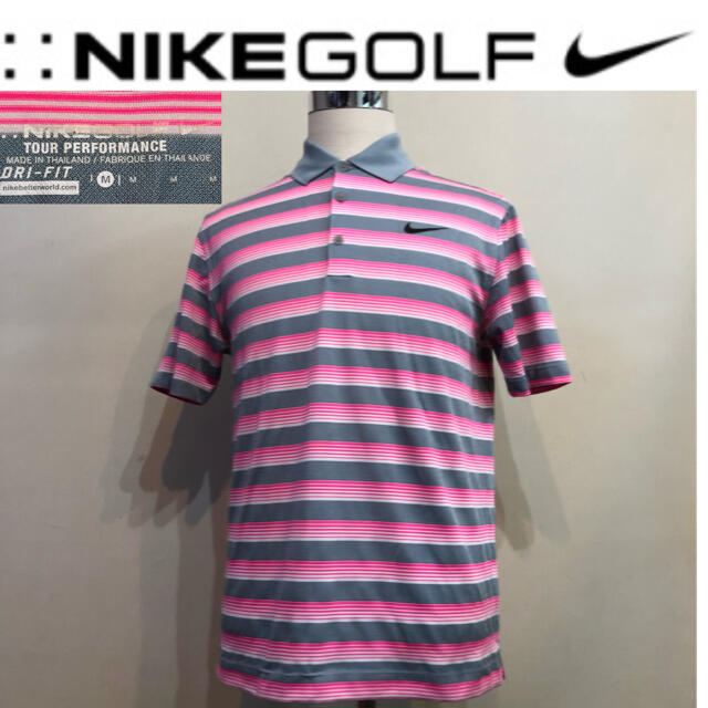 ナイキゴルフ◆スポーツ DRI-FIT ポロシャツ◆ピンク×グレー Mサイズ