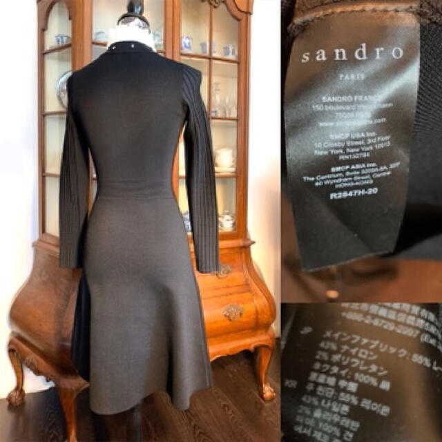 Sandro(サンドロ)のsandro 超美品 一回着ニットワンピース 黒 XS 00148 レディースのワンピース(ひざ丈ワンピース)の商品写真
