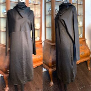 コス(COS)のCOS 美品 ボウタイスカーフ黒ストレッチワンピース S-M 00149(ひざ丈ワンピース)