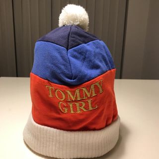 トミーガール(tommy girl)の激レア！トミーガールTOMMY GIRL刺繍コットン生地×リブアクリルニット帽！(ニット帽/ビーニー)