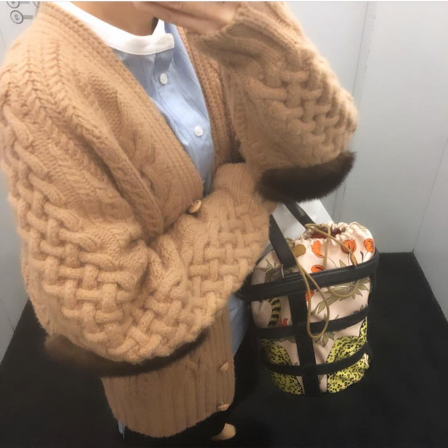 12月スーパーSALE 15%OFF】 Drawer アラン編ミンクパッチカーディガン