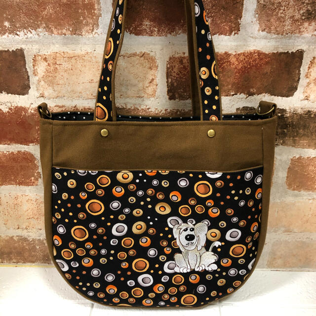 ロラライハリス☆刺繍ワンちゃん☆丸底トートバッグ-me.com.kw