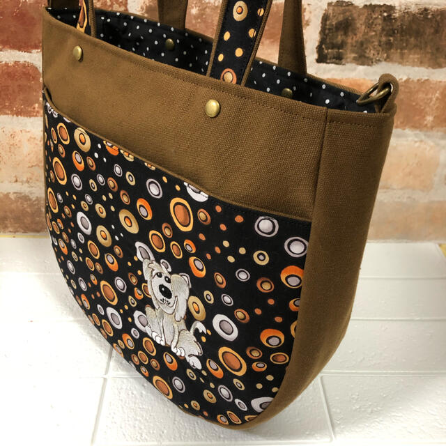 ロラライハリス☆刺繍ワンちゃん☆丸底トートバッグ-me.com.kw