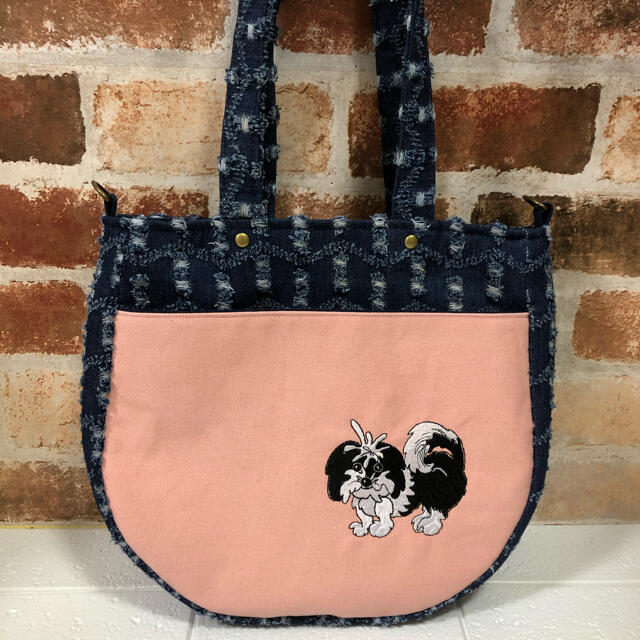 ロラライハリス★刺繍ワンちゃん★丸底トートバッグ