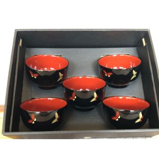 漆お椀　蝶柄　　５客　新品★未使用(食器)