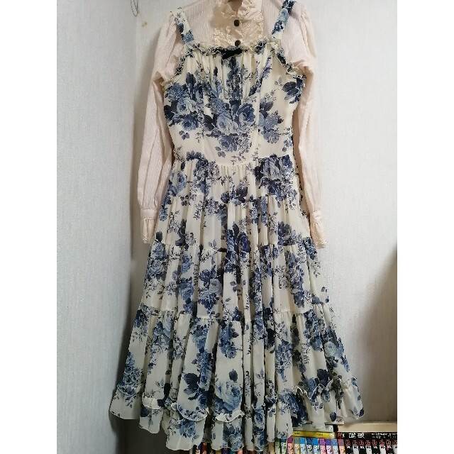 イノセントワールドのローズシフォンJSKブルー - ひざ丈ワンピース