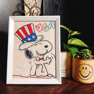 スヌーピー(SNOOPY)のスヌーピー刺繍USAフォトフレーム付き(雑貨)