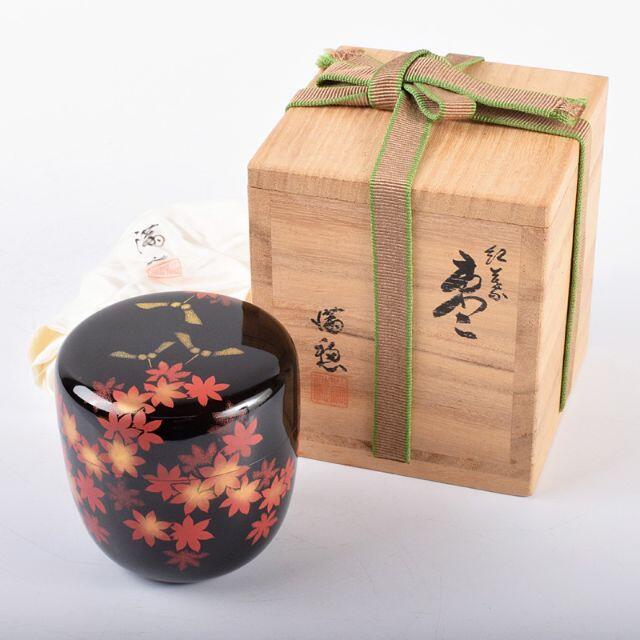 茶道具 輪島塗 福光満穂作 紅葉蒔絵 棗 共箱 M R3305