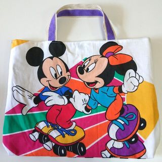 ヴィンテージシーツ ミッキー ミニー ディズニー レッスンバ ハンドメイド 入園(バッグ/レッスンバッグ)