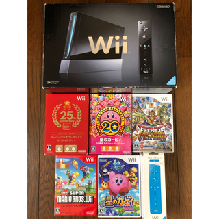 ウィー(Wii)のNintendo Wii 本体 RVL001 ソフト5本セット マリオ カービィ(家庭用ゲーム機本体)