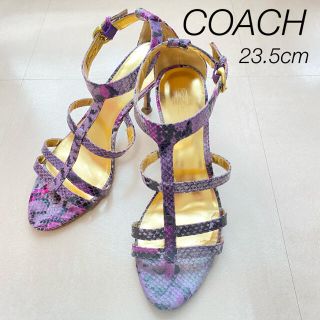 コーチ(COACH)のCOACH コーチ ミュール サンダル パイソン 蛇 ゴールド 23.5cm(サンダル)