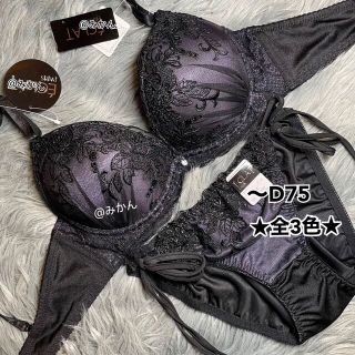 上品な✨♥️ブラックアイビーチュールブラ＆ほどける紐ショーツセット(ブラ&ショーツセット)