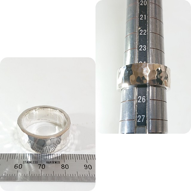 4014 SILVER925 平打ちタタキリング24.5号 幅9.5mmシルバー メンズのアクセサリー(リング(指輪))の商品写真