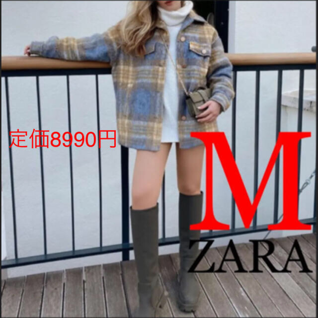 新品 ZARA オーバーサイズチェック柄シャツジャケット　M