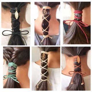 選べるチャーム付き 紐のポニーフック(ヘアアクセサリー)