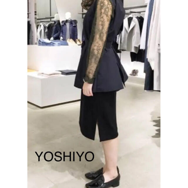 petite robe noire(プティローブノアー)の未使用　YOSHIYO ヨシヨ　ワンピースブティローブノアー　レース袖　 レディースのワンピース(ひざ丈ワンピース)の商品写真