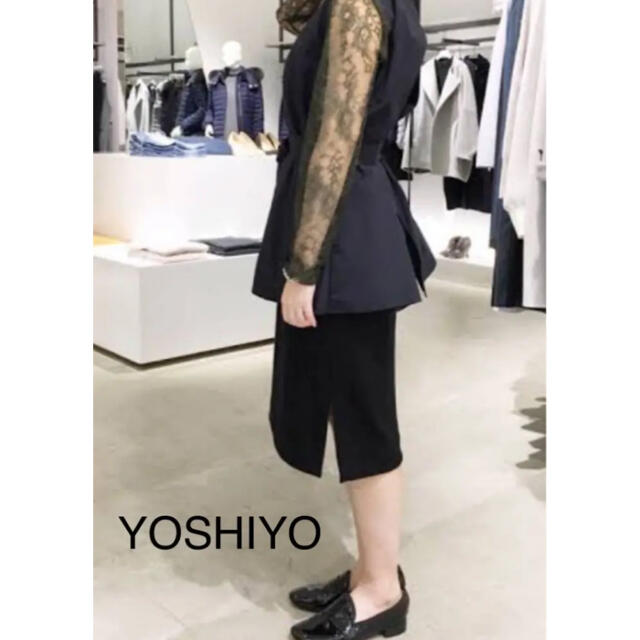 未使用　YOSHIYO ヨシヨ　ワンピースブティローブノアー　レース袖