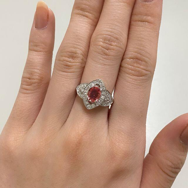 新品 パパラチアサファイア ダイヤ リング 0.91ct Pt900 レディースのアクセサリー(リング(指輪))の商品写真