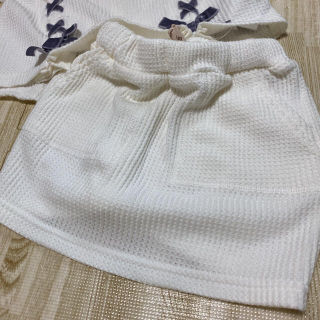 petit main(プティマイン)のpetitmain☆ワッフルリボンセットアップ80 キッズ/ベビー/マタニティのベビー服(~85cm)(その他)の商品写真