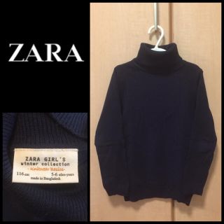 ザラキッズ(ZARA KIDS)のお値下げ【ZARA Girls】ネイビー 薄手タートルネックセーター 116cm(ニット)