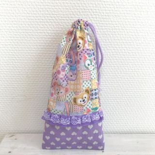 ラスト1点♡パッチワーク柄パープルハート フリル付き お箸袋 歯ブラシ袋(外出用品)