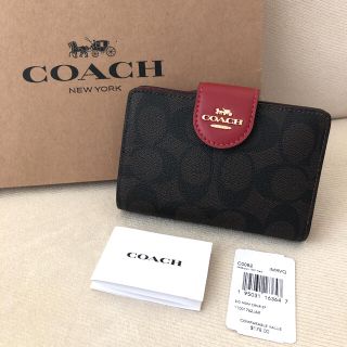 コーチ(COACH)の2021年春夏新作★新品 COACH コーチ 二つ折り財布 ブラウン×レッド(財布)