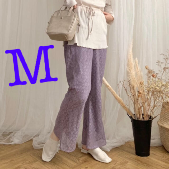 しまむら(シマムラ)のしまむら　てらさん　レースフレアパンツ　中紫　M レディースのパンツ(カジュアルパンツ)の商品写真