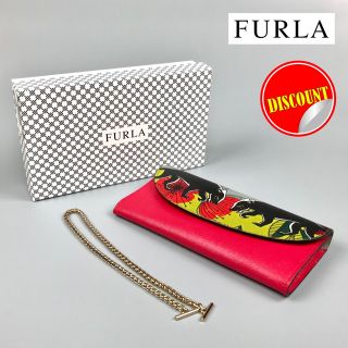 フルラ(Furla)のFURLA美品☆ビビッド アフリカン アニマル&ボタニカル柄 チェーン付き長財布(財布)