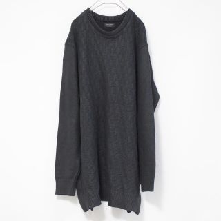 ザラ(ZARA)のZARA ロング丈 サイドジップ ニット スウェット 黒 Lサイズ 編み込み(ニット/セーター)