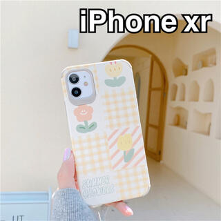 アイフォーン(iPhone)のiPhoneケース iPhone xr チューリップ　オレンジ　韓国　チェック(iPhoneケース)
