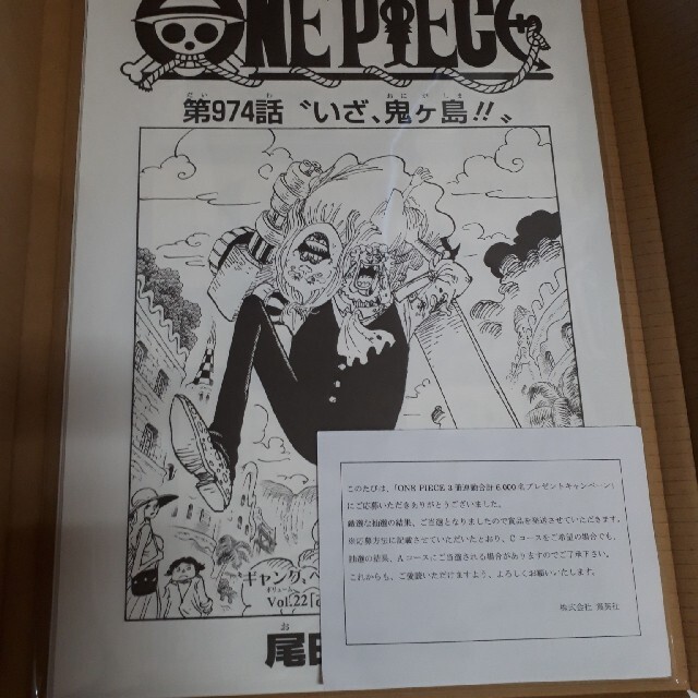 ワンピース　３冊同時発売複製原画プレゼント　懸賞当選品