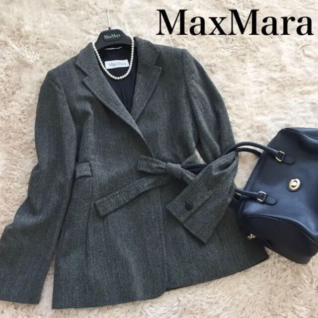 マックスマーラ　ウエストリボンテーラードジャケット白タグ | フリマアプリ ラクマ