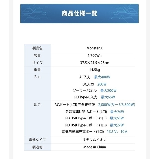 【送料無料】人気ポータブル電源 MonsterX アップデート済