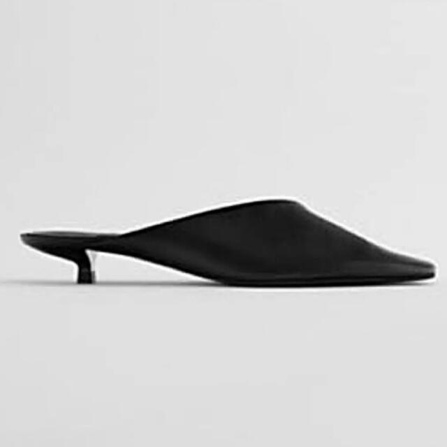 新品未使用】ZARA スクエアトゥリアルレザーミュール 39 新品 ZARA リアルレザー ウッドミュール 39