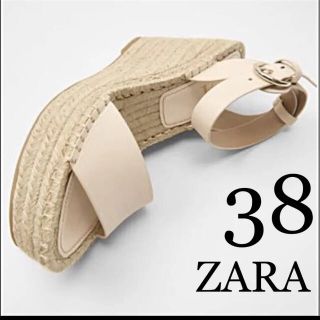 ザラ(ZARA)の本日削除☆【新品未使用】ZARA リアルレザー＆ジュートウェッジスリッパ 38(サンダル)