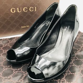 グッチ(Gucci)のグッチ GUCCI オープントゥ パンプス バンブーヒール 24cm 超美品(ハイヒール/パンプス)