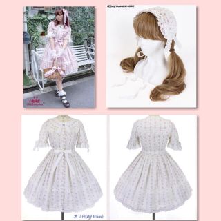 メタモルフォーゼタンドゥフィーユ(metamorphose temps de fille)の【2点セット】ドーリーコットン半袖花柄ワンピース&ヘッドドレス　メタモ (ひざ丈ワンピース)