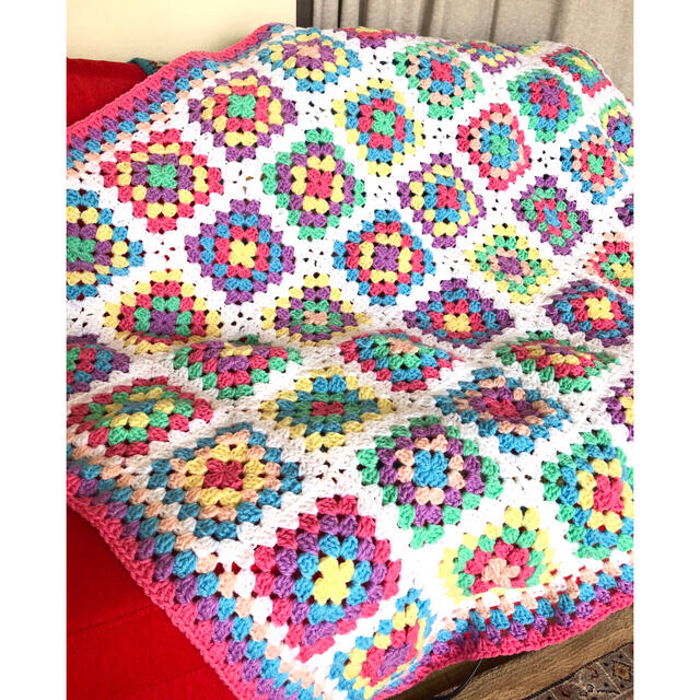 ハンドメイド☆かぎ針編み☆ブランケット☆ダイアゴナルステッチ