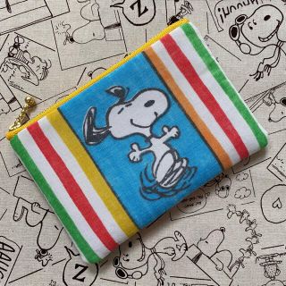 スヌーピー(SNOOPY)の☆ スヌーピー&シュローダー フラットポーチ ☆ ビンテージ シーツ リメイク(ポーチ)