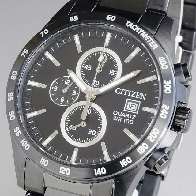 CITIZEN - 【訳あり大特価】シチズン 高級 メンズ腕時計 クロノ 42mm 黒 防水 即納