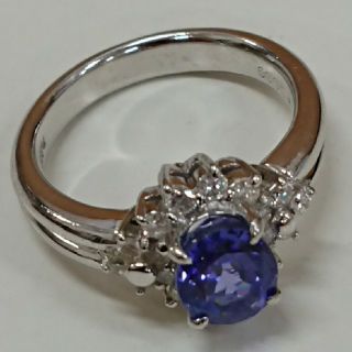 プラチナ Pt900 リング ダイヤ 0,39ct 青色石 1,8ct 美品(リング(指輪))