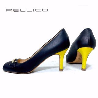 ペリーコ(PELLICO)の美品 PELLICO ペリーコ 37 1/2 ビットオープントゥパンプス 黒(ハイヒール/パンプス)