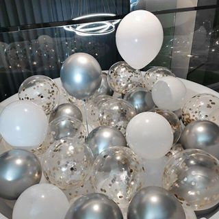 風船 バルーン 誕生日お祝い 記念日 誕生日 (18個入り)シルバー×ホワイト(ウェルカムボード)