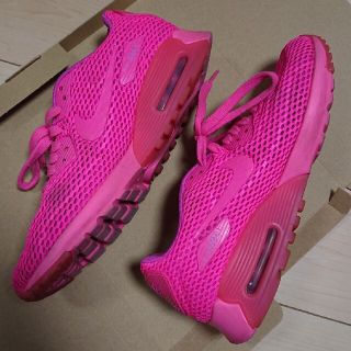 ナイキ(NIKE)のNIKE air MAX90 レディーススニーカー メッシュ蛍光ピンク 24.5(スニーカー)