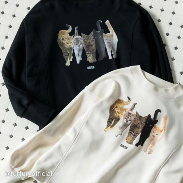 fur fur(ファーファー)のfurfur 猫トレーナー　黒 キッズ/ベビー/マタニティのキッズ服男の子用(90cm~)(Tシャツ/カットソー)の商品写真