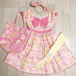 アンジェリックプリティー(Angelic Pretty)のAngelic Pretty ホイップ セット op kc オーバーニー バッグ(ひざ丈ワンピース)