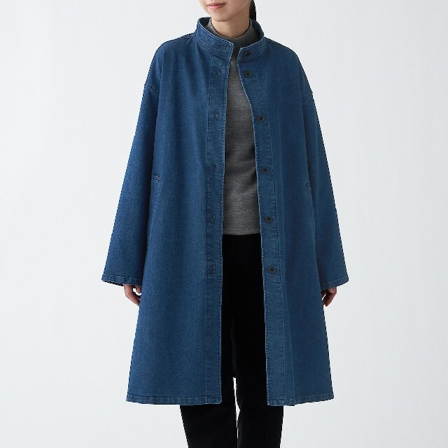 ☆新品☆ 無印良品 ストレッチデニムコート/M~L/インディゴブルー MUJI 無印良品 ワンピース XS-Sサイズ ブルー 青
